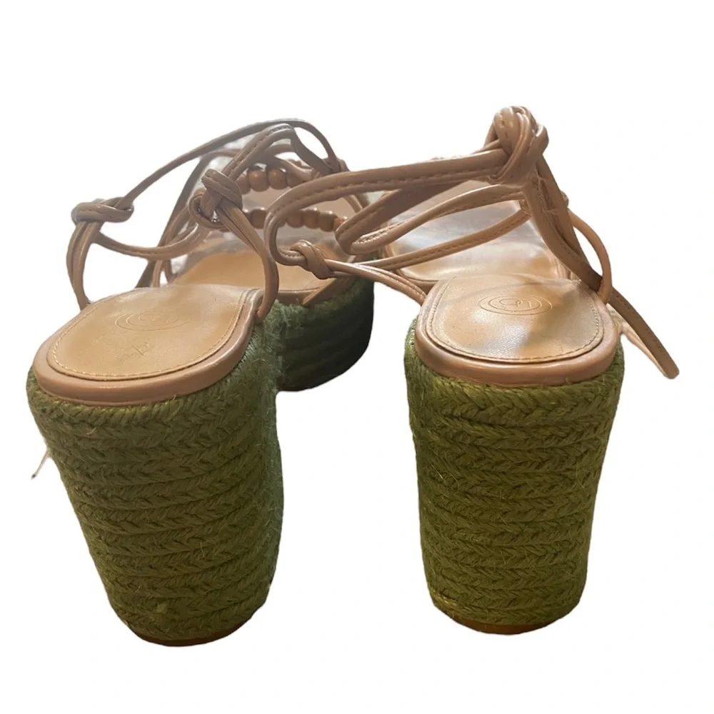 Urban Outfitters Marabelle Beaded Platform Heels NWOB, Tan/Green, Size 8